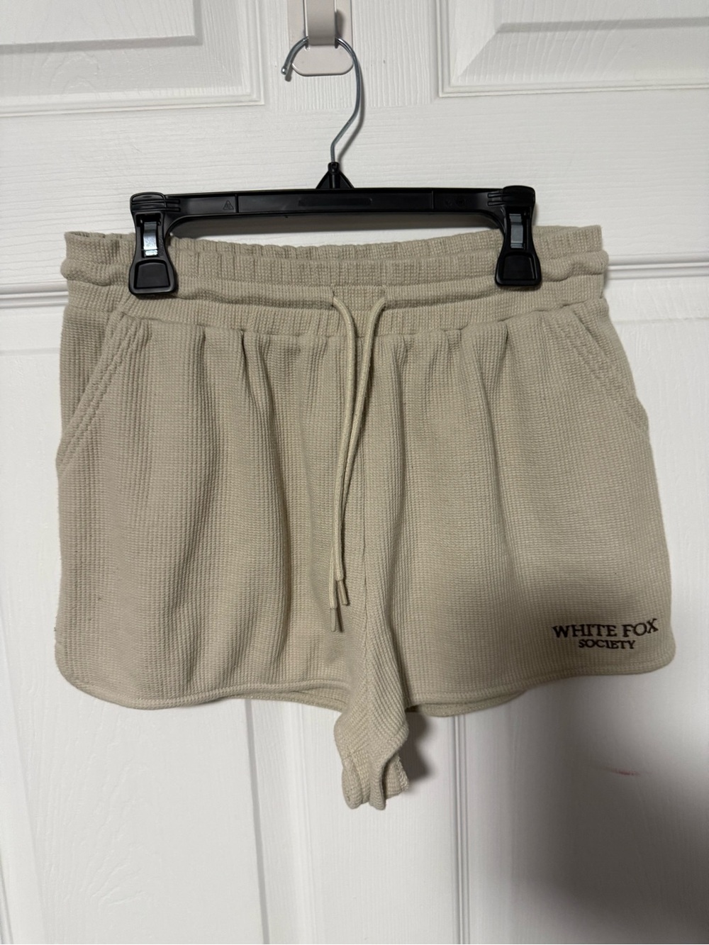 White Fox Boutique Cream Knit Drawstring Shorts